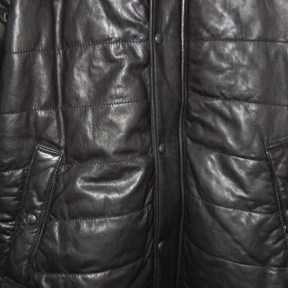 VINCE 🔥 Men's M Black Leather Hooded Puffer Down Jacket Hoodie Light Jacket - Picture 3 of 12